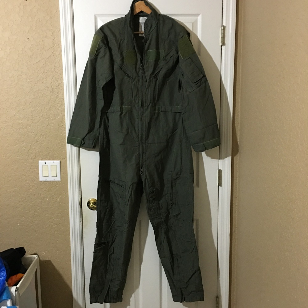 Military Coveralls Flyers Summer Flight Suit 44R Green Fire Resistant CWU 27/P